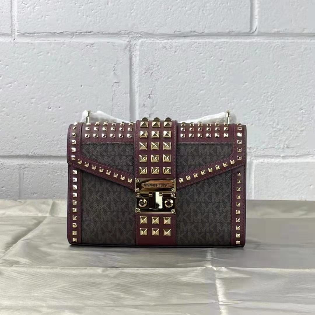 Michael Kors Rose 35F1GX0L2B Medium Flap Shldr Messenger Bag In Merlot Michael Kors Rose 35F1GX0L2B Medium Flap Shldr Messenger Bag In Merlot
